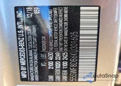 2019 Mercedes-Benz C 300 из США, поврежденный, VIN 55SWF8DB6KU301605